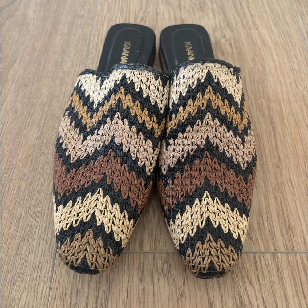 Kaanas Zigzag Patterned Mules - Black, Brown, Tan Size 6